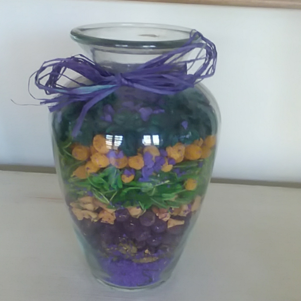 Vase of potpourri.